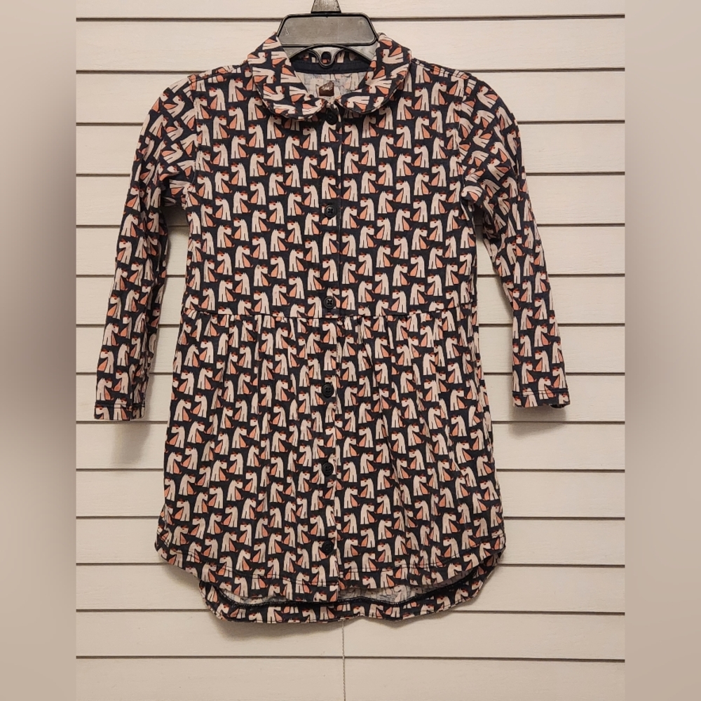 Tea Patterned Long Sleeve Dress Size 3